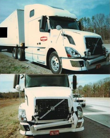 Front end damage to tractor-trailer (18 wheeler)